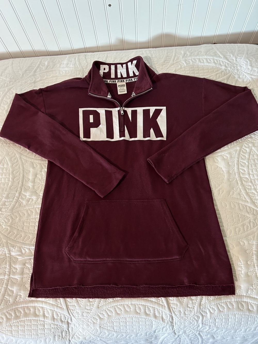 PINK Maroon Half-Zip Pullover with White Logo Sz: M
